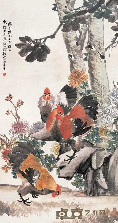 任霞 1906年作 斗艳 立轴 139×74cm